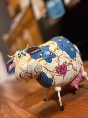 Vintage Whimsical Cow Piggy Bank Folk Art Country Decor